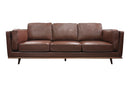 3 Seater Faux Sofa Brown Lounge Set for Living Room Couch with Wooden Frame-1