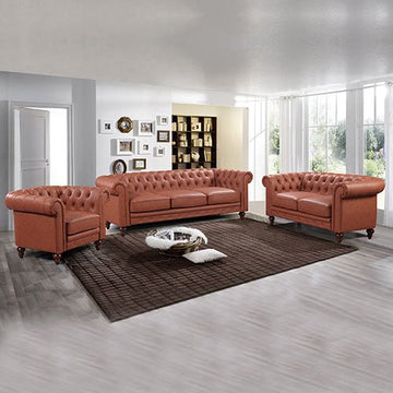 1 Seater 2 Seater 3 Seater Brown Sofa Lounge Set Button Tufted in Faux Leather - RnR Galore