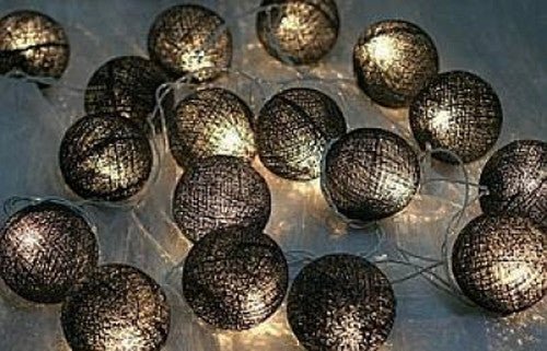 1 Set of 20 LED Black 5cm Cotton Ball Battery Powered String Lights Christmas Gift Home Wedding Party Bedroom Decoration Outdoor Indoor Table Centrepiece - RnR Galore
