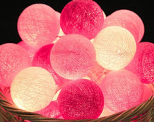 1 Set of 20 LED Pink 5cm Cotton Ball Battery Powered String Lights Christmas Gift Home Wedding Party Girl Bedroom Decoration Outdoor Indoor Table - RnR Galore