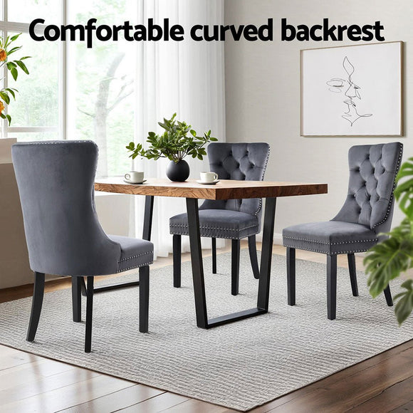 1 Set of 4 Artiss Dining Chairs Grey Velvet - RnR Galore