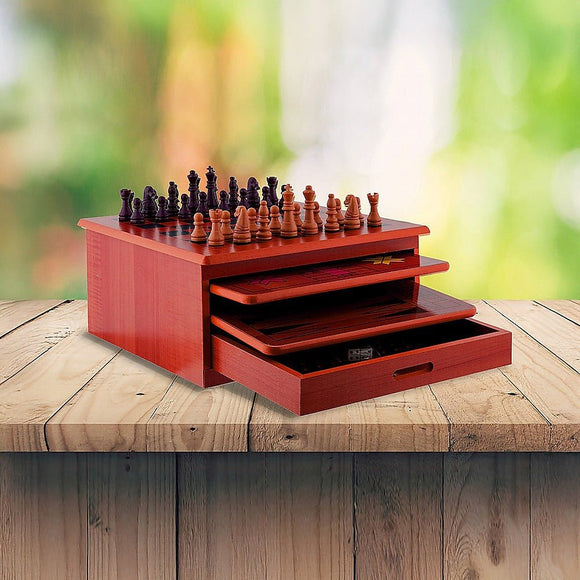 10 in 1 Wooden Chess Board Games Slide Out Checkers House Unit Set - RnR Galore