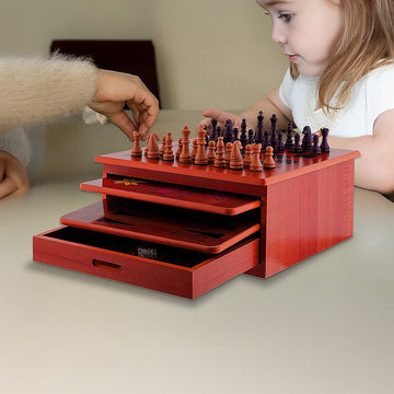 10 in 1 Wooden Chess Board Games Slide Out Checkers House Unit Set - RnR Galore