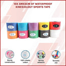10 Rolls Muscle & Injury Kinesiology Sports Tape 5m x 5cm – Waterproof Support - RnR Galore