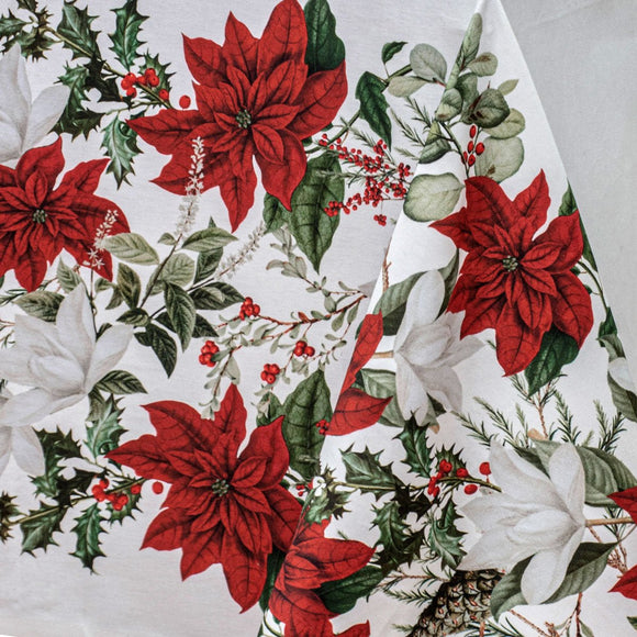 100% Cotton Ashdene Poinsettia Festive Christmas Holiday Tablecloth 150 x 230 cm - RnR Galore