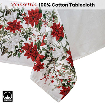 100% Cotton Ashdene Poinsettia Festive Christmas Holiday Tablecloth 150 x 230 cm - RnR Galore