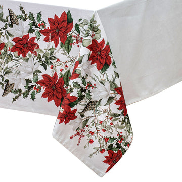100% Cotton Ashdene Poinsettia Festive Christmas Holiday Tablecloth 150 x 300 cm - RnR Galore