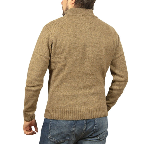 100% SHETLAND RAGG WOOL Half Zip Up Knit JUMPER Pullover Mens Sweater Knitted - Nutmeg - L - RnR Galore