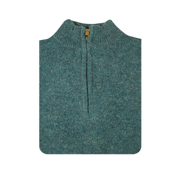 100% SHETLAND RAGG WOOL Half Zip Up Knit JUMPER Pullover Mens Sweater Knitted - Sherwood - L - RnR Galore