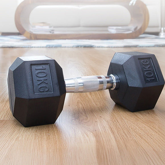 10KG Commercial Rubber Hex Dumbbell Gym Weight - RnR Galore