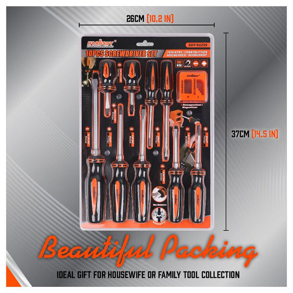 10Pcs Magnetic Screwdriver Set Phillips Slotted Magnetizer Non - Slip Handle Tool - RnR Galore