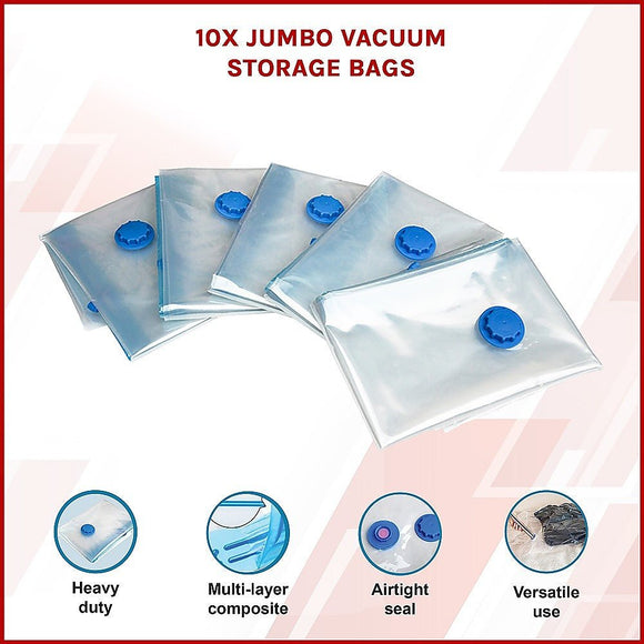 10X Jumbo Vacuum Storage Bags – Space Saver Seal Bags for Clothes, Bedding, Blankets & Travel Organisation - RnR Galore