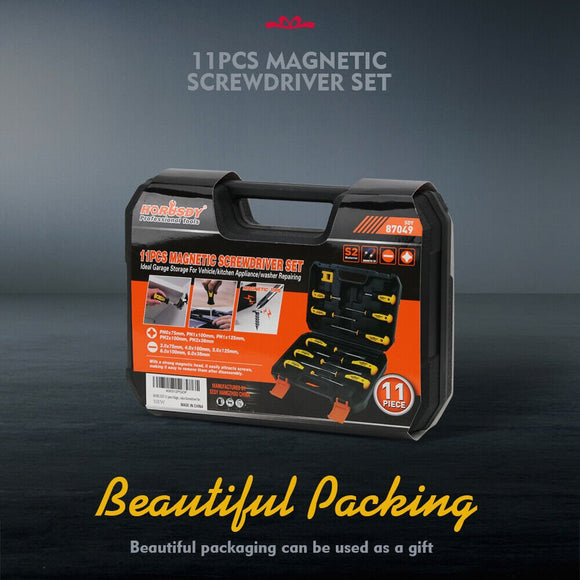 11 - Pieces Magnetic Screwdriver Set with Case Magnetizer Demagnetizer Flat Head - RnR Galore