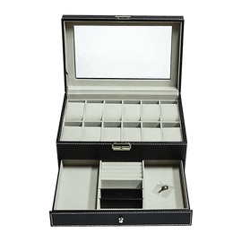 12 Grids Watch Display Case Leather jewellery Storage Box Organiser Lock Key - RnR Galore