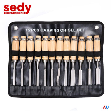 12Pc Wood Carving Chisel Set Knife High Carbon Steel Woodworking Rolling Pouch - RnR Galore