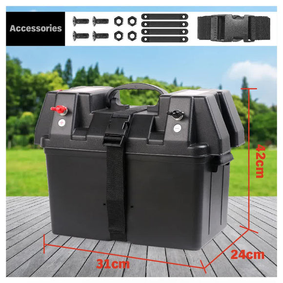 12V 100AH Deep Cycle Battery Box Portable Power Storage Marine Solar USB Camping - RnR Galore