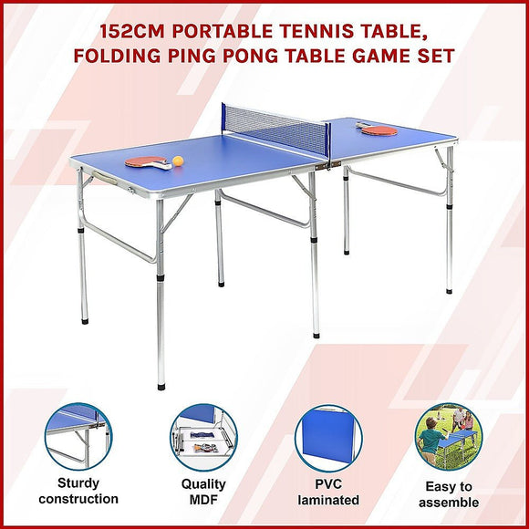 152cm Portable Tennis Table, Folding Ping Pong Table Game Set - RnR Galore