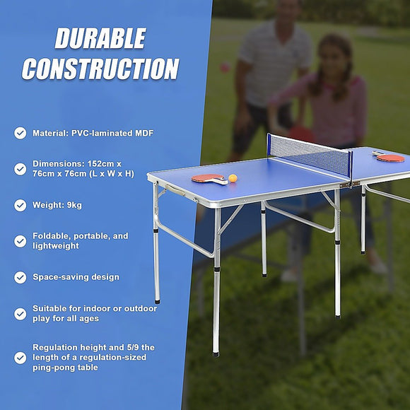 152cm Portable Tennis Table, Folding Ping Pong Table Game Set - RnR Galore