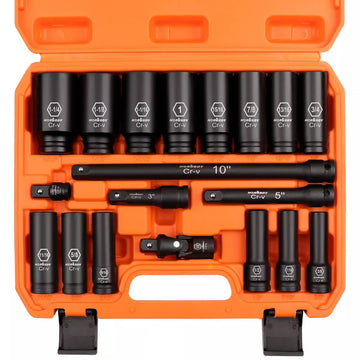 18Pc Deep Impact Socket Set Imperial / SAE Extension Flexible Adaptor 1/2" Drive - RnR Galore