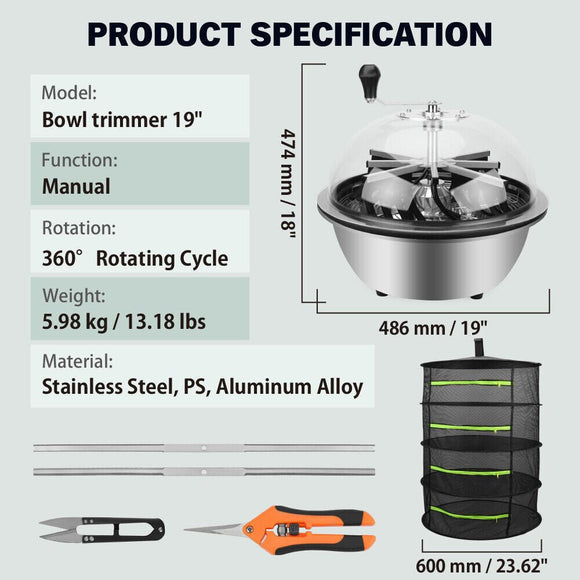 19 inch Bud Leaf Bowl Trimmer Tumble Stainless Steel Blades Twisted Spin Cut - RnR Galore
