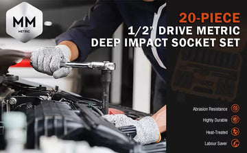 19Pc Deep Socket Set Impact 1/2" Drive Extension Bars Flexible Adapter 10 - 24mm - RnR Galore