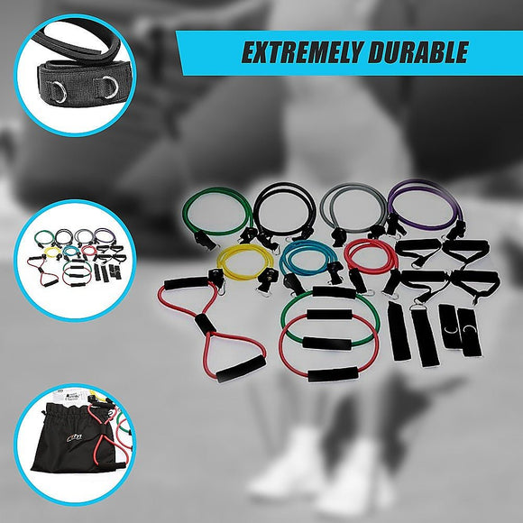 19PC Resistance Exercise Fitness Bands Tubes Kit Yoga Set - RnR Galore