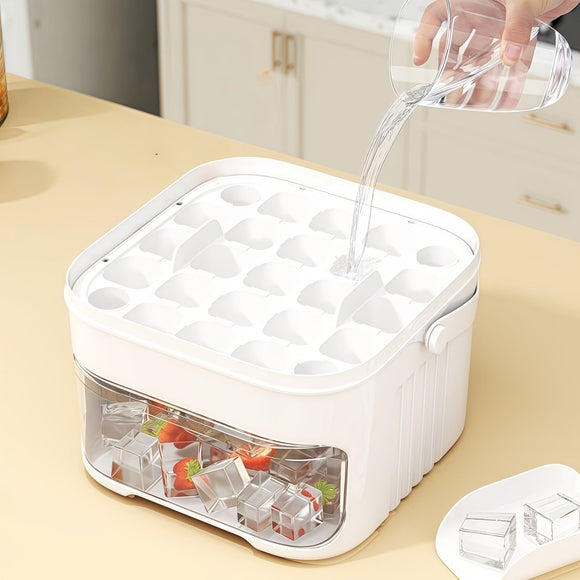 1PC Refrigerator Ice Cube Mold, Manual Press Two - Layer Design, Large Capacity Food - Grade PP Material, Suitable for Refrigerator Ice Making – Essential Kitchen Tool, 50 - Cavity Ice Tray with Container, Practical Household Drink Ice Organizer.WHITE - RnR Galore