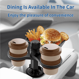 2 - in - 1 Car Rotating Dinner Tray & Double Cup Holder with Secure Phone Mount - Car Cup Slot Swivel Expander and Snacks & Drinks Organizer - RnR Galore