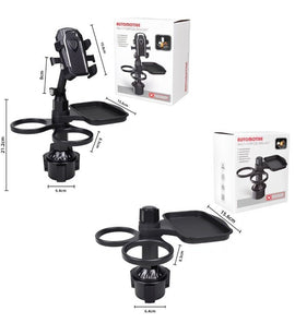 2 - Pack (2 - in - 1 Standard Version & 3 - in - 1 Pro Phone Mount Version) Car Rotating Dinner Tray & Double Cup Holder with Secure Phone Mount - Car Cup Slot Swivel Expander and Snacks & Drinks Organizer - RnR Galore