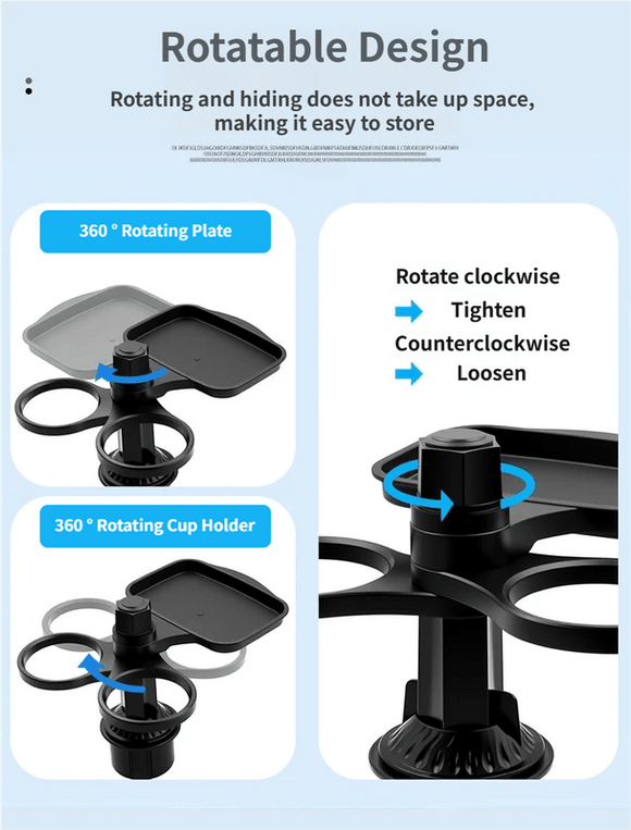 2 - Pack (2 - in - 1 Standard Version & 3 - in - 1 Pro Phone Mount Version) Car Rotating Dinner Tray & Double Cup Holder with Secure Phone Mount - Car Cup Slot Swivel Expander and Snacks & Drinks Organizer - RnR Galore