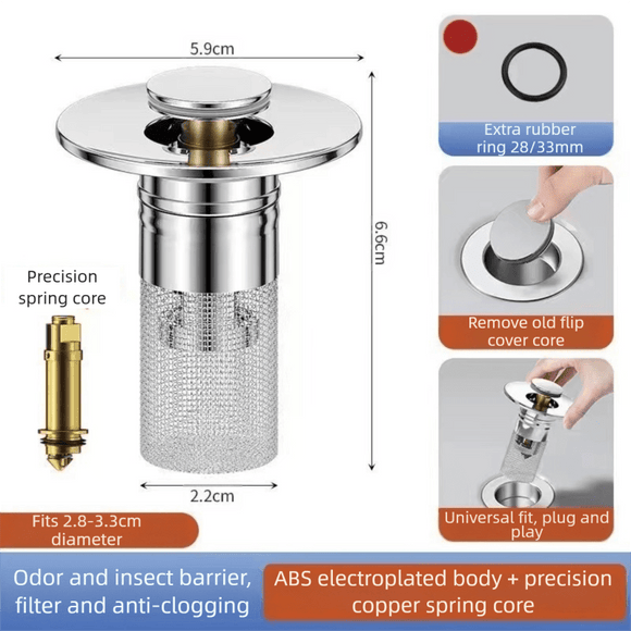 2 - Pack Pop - Up Sink Stopper with Hair Catcher – Small (28 - 33mm) Drain Filter,Basin Drain Filter Upgrade - RnR Galore