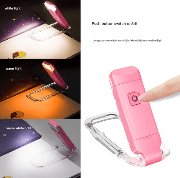 2 Pcs Pink USB Rechargeable Clip - on LED Book Light - 3 Color Modes & Dimmable Brightness for Eye - Caring Reading - RnR Galore