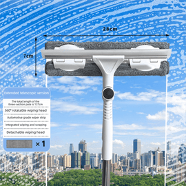 2 PCS Professional 2 - in - 1 Window Squeegee with 137cm Extension Pole - 360 Degree Rotatable High - Rise Window Cleaner with Microfiber Scrubber and Streak - Free Silicone Blade - RnR Galore