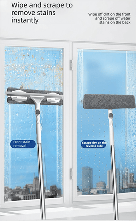 2 PCS Professional 2 - in - 1 Window Squeegee with 137cm Extension Pole - 360 Degree Rotatable High - Rise Window Cleaner with Microfiber Scrubber and Streak - Free Silicone Blade - RnR Galore