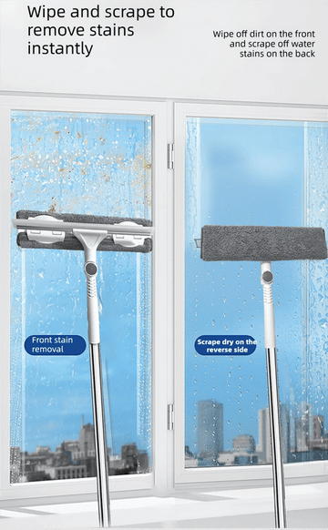 2 PCS Professional 2 - in - 1 Window Squeegee with 137cm Extension Pole - 360 Degree Rotatable High - Rise Window Cleaner with Microfiber Scrubber and Streak - Free Silicone Blade - RnR Galore