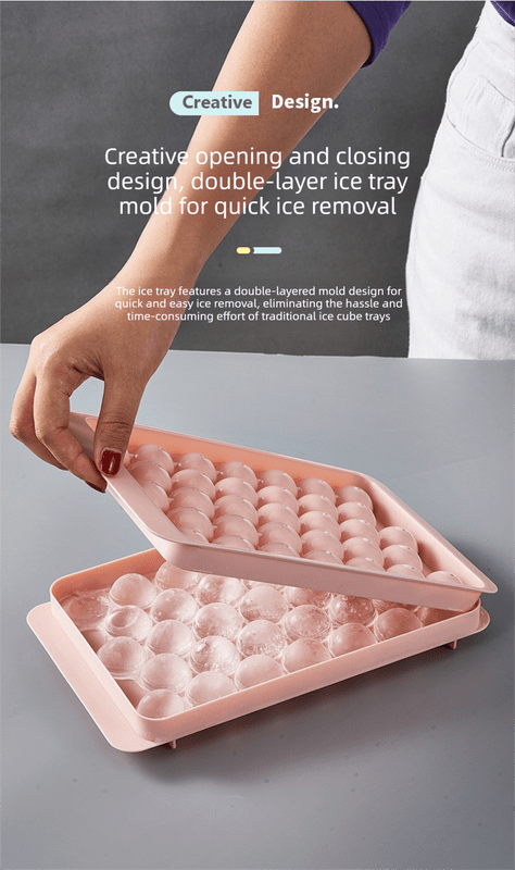 2 PCS Round Ice Cube Trays with Lids 14 Cavity Sphere Ice Ball Maker Mould Stackable Hard Plastic Easy Release for Whiskey Cocktails Blue - RnR Galore