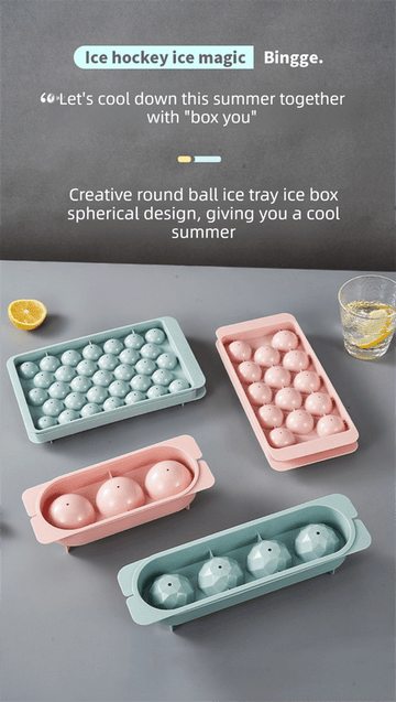 2 PCS Round Ice Cube Trays with Lids 33 Cavity Sphere Ice Ball Maker Mould Stackable Hard Plastic Easy Release for Cocktails Whiskey Blue - RnR Galore