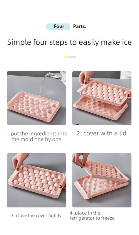 2 PCS Round Ice Cube Trays with Lids 33 Cavity Sphere Ice Ball Maker Mould Stackable Hard Plastic Easy Release for Cocktails Whiskey Pink - RnR Galore