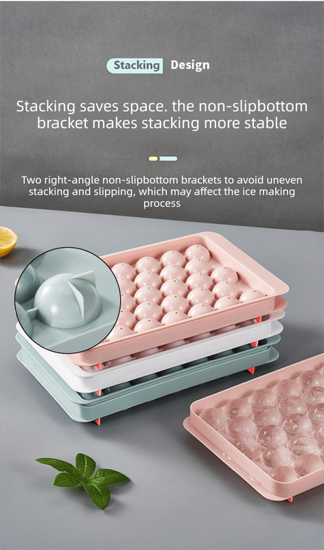 2 PCS Round Ice Cube Trays with Lids 33 Cavity Sphere Ice Ball Maker Mould Stackable Hard Plastic Easy Release for Cocktails Whiskey Pink - RnR Galore