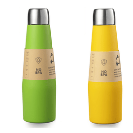 2 - piece Green and Yellow Premium 304 Stainless Steel Vacuum Insulated Water Bottle - 532ml Large Capacity Sports Flask with 12 - 24 Hour Thermal Retention, Leak - Proof Portable Travel Mug for Gym, Office, Car and Outdoor Activities - RnR Galore