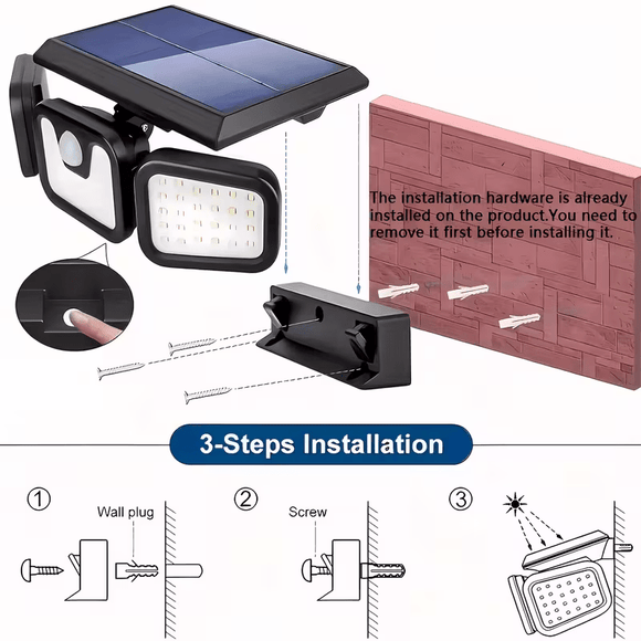 (2 - piece set)74 LED solar sensor lights with motion sensors, 3 - level brightness mode outdoor wall lights, suitable for front doors, courtyards, garages, and terraces - RnR Galore