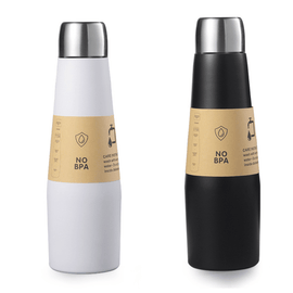 2 - piece White and Black Premium 304 Stainless Steel Vacuum Insulated Water Bottle - 532ml Large Capacity Sports Flask with 12 - 24 Hour Thermal Retention, Leak - Proof Portable Travel Mug for Gym, Office, Car and Outdoor Activities - RnR Galore
