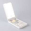 2 - Piece White Portable LED Makeup Mirror with Brush - Foldable, Rotatable, and Rechargeable Travel Vanity Mirror - RnR Galore