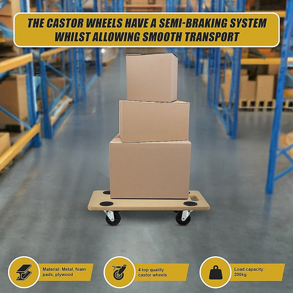 200kg Heavy Duty Hand Dolly Furniture Wooden Trolley Cart Moving Platform Mover - RnR Galore