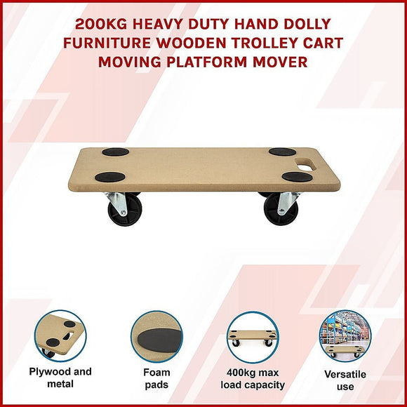 200kg Heavy Duty Hand Dolly Furniture Wooden Trolley Cart Moving Platform Mover - RnR Galore