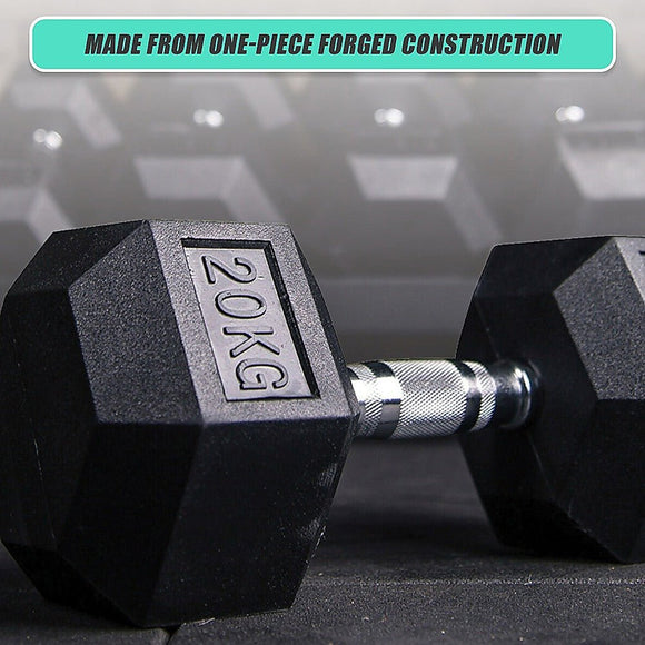20KG Commercial Rubber Hex Dumbbell Gym Weight - RnR Galore