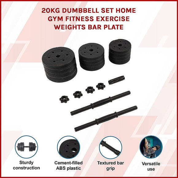 20kg Dumbbell Set Home Gym Fitness Exercise Weights Bar Plate - RnR Galore