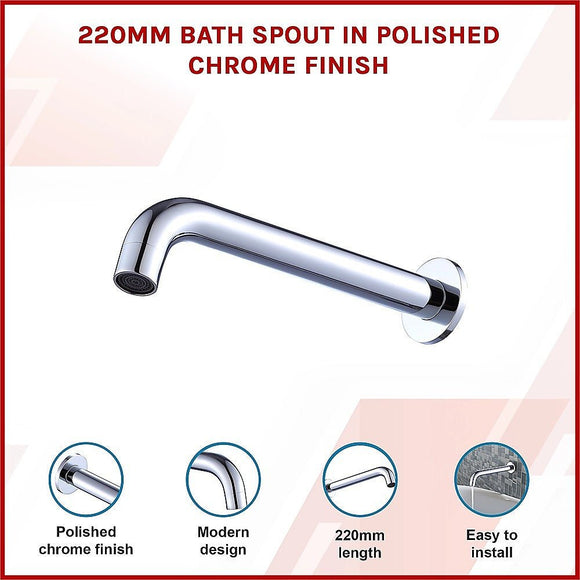 220mm Bath Spout in Polished Chrome Finish - RnR Galore