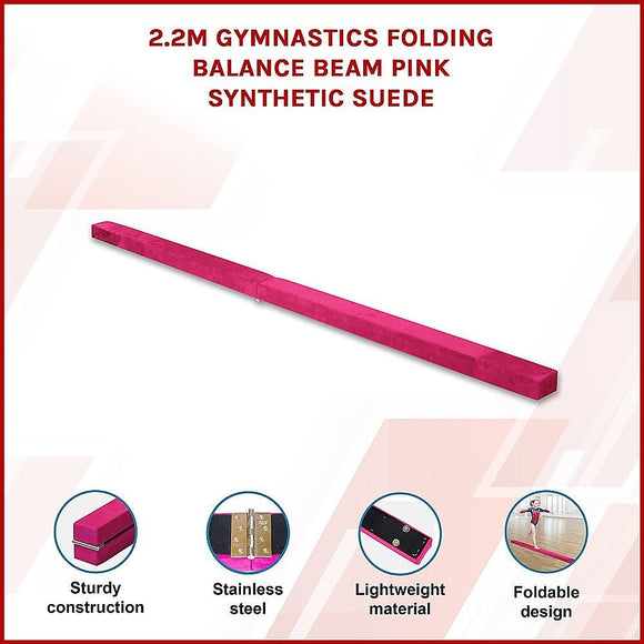 2.2m Gymnastics Folding Balance Beam Pink Synthetic Suede - RnR Galore
