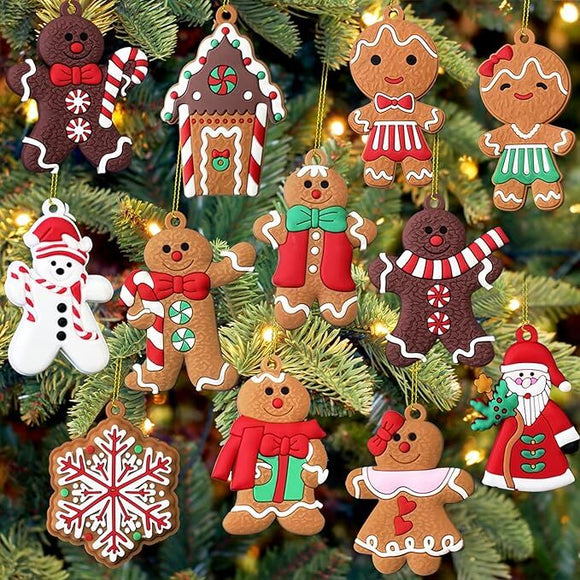 24pcs Christmas Ornaments Cute Snowman Xmas Tree Decorations Santa Claus Plastic Figurines Ornaments with Sugar Cookie House for Christmas Tree Hanging Party DIY Decor 3 Inch Tall - RnR Galore